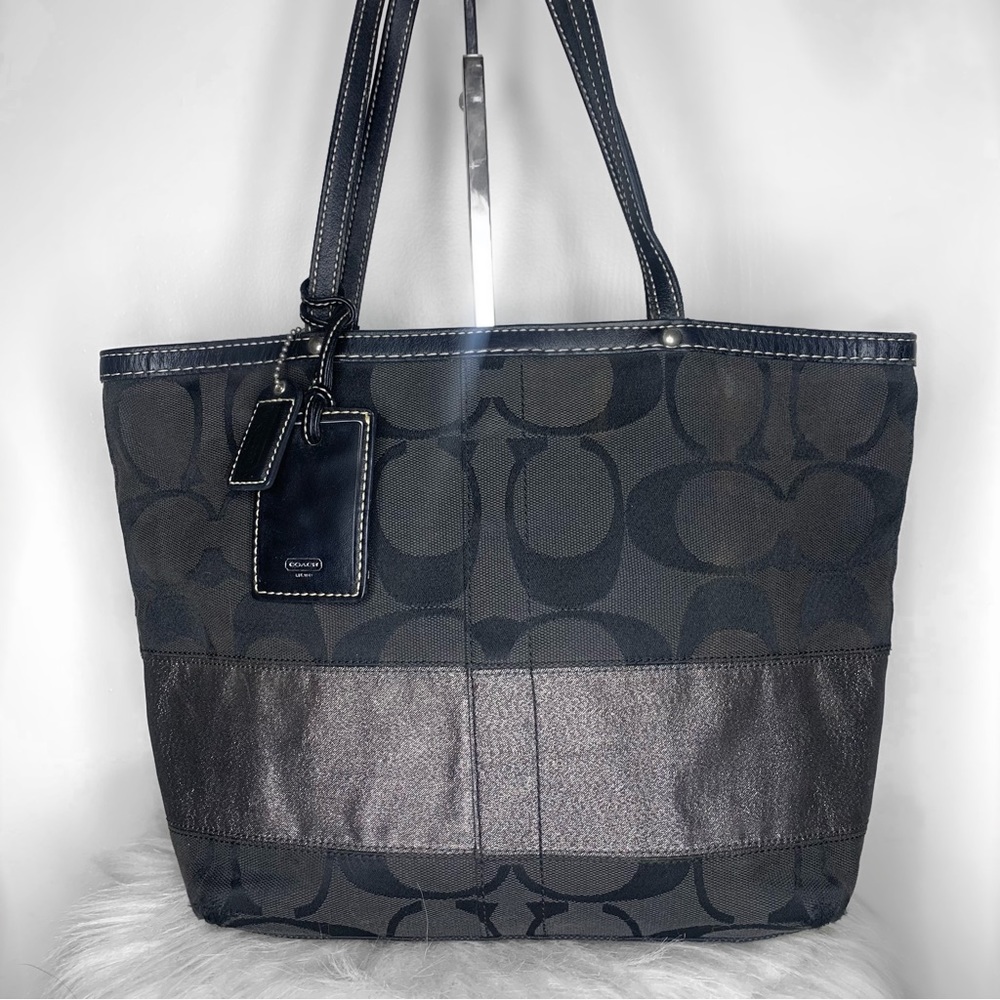 Coach Black Stripe Carryall Tote Bag